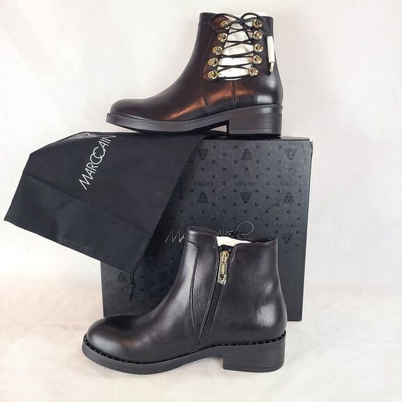 New MARC CAIN Women's (8.5) Black Leather Side Lace Up and Zip Ankle Bootie $420 - Picture 2 of 12